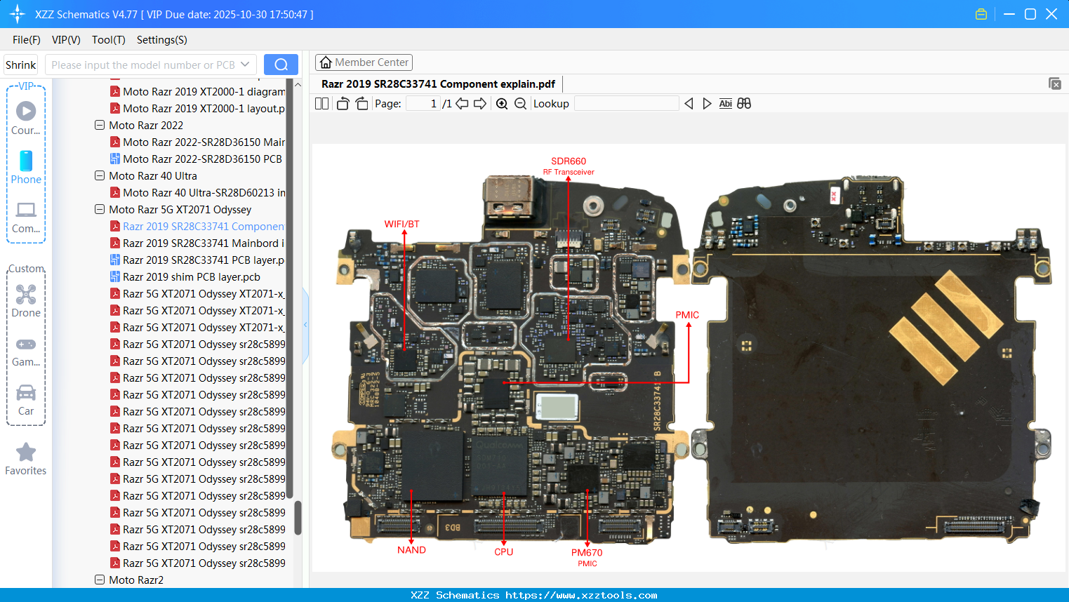 Motorola Razr 2019 SR28C33741 Component Explain